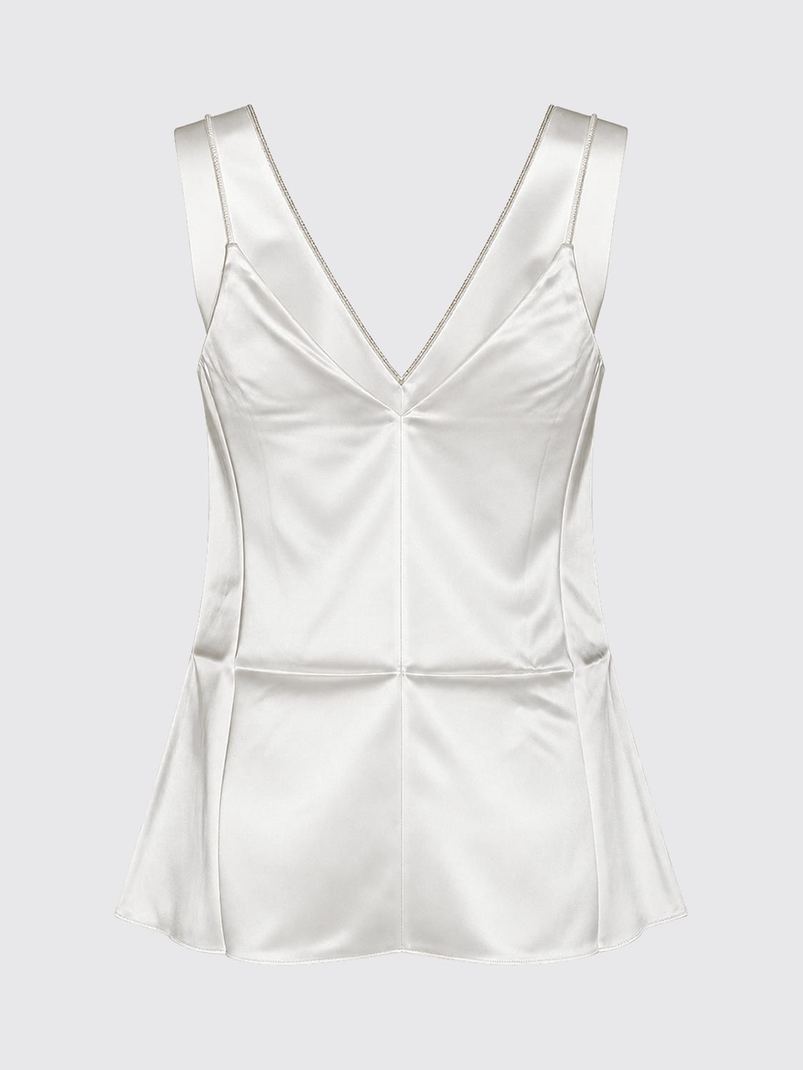 BRUNELLO CUCINELLI TOP: Top de seda Brunello Cucinelli con cuello de pico y tirantes finos, Natural - Img 2