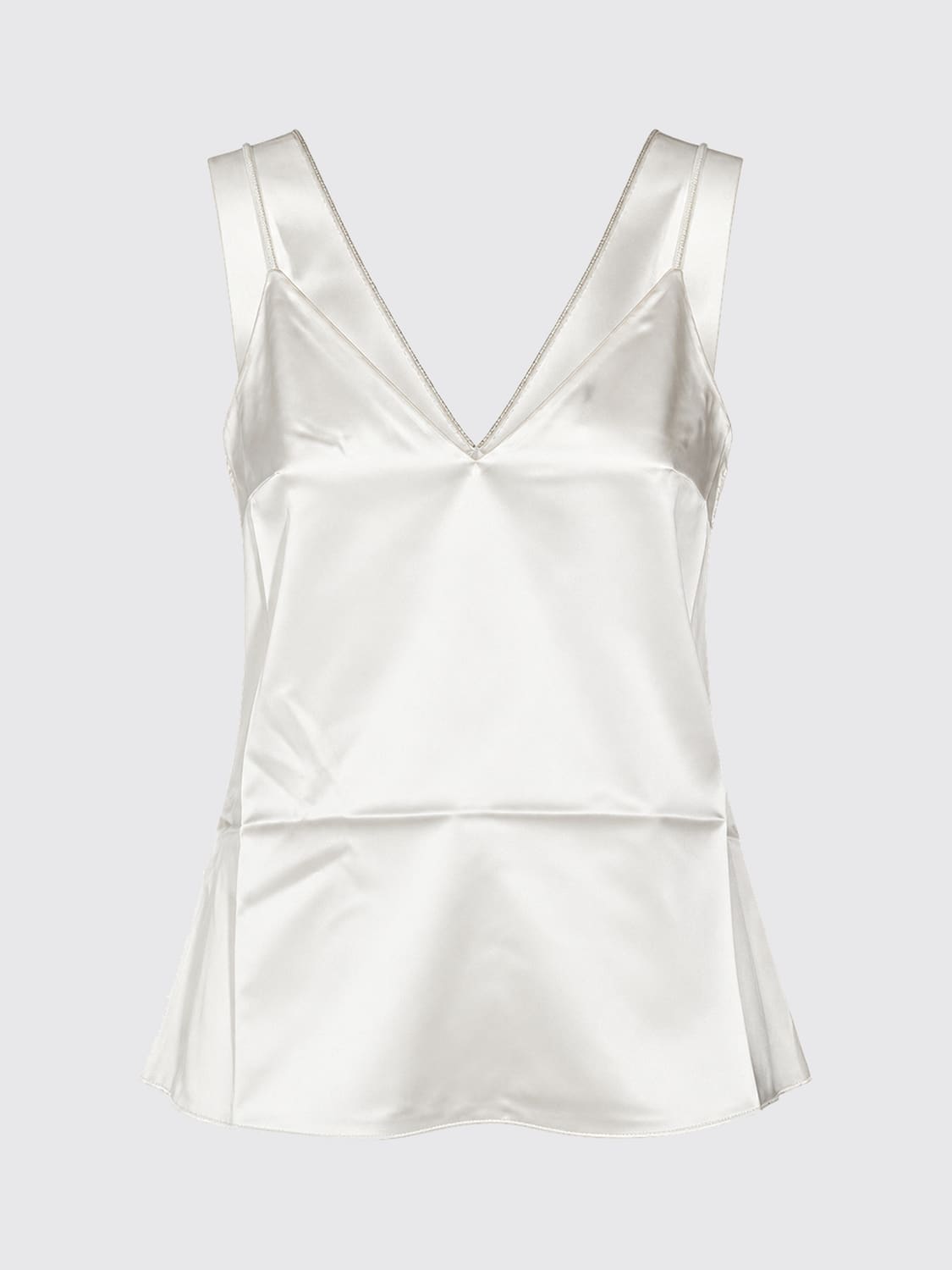 BRUNELLO CUCINELLI TOP: Top de seda Brunello Cucinelli con cuello de pico y tirantes finos, Natural - Img 3