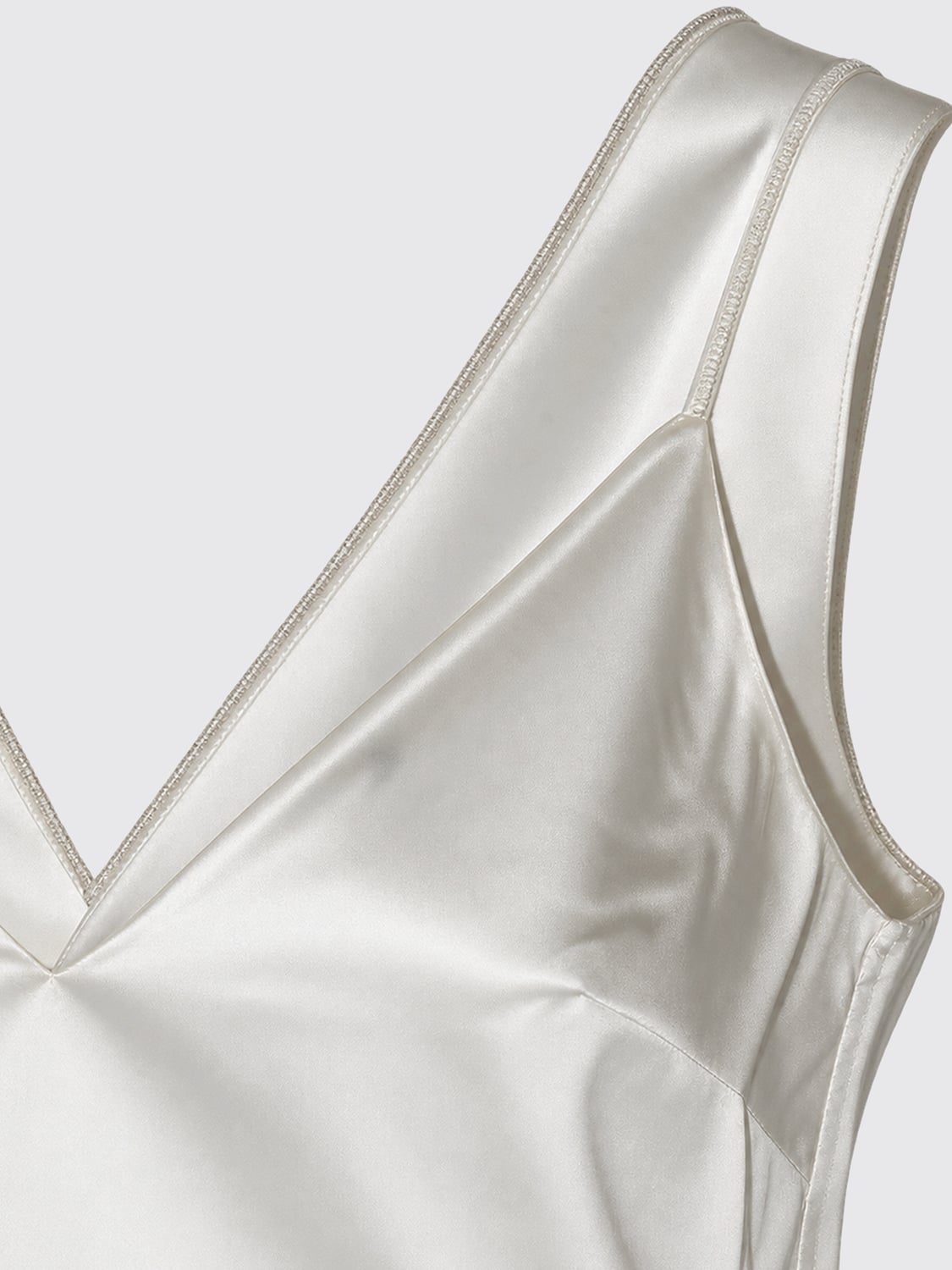 BRUNELLO CUCINELLI TOP: Top de seda Brunello Cucinelli con cuello de pico y tirantes finos, Natural - Img 4