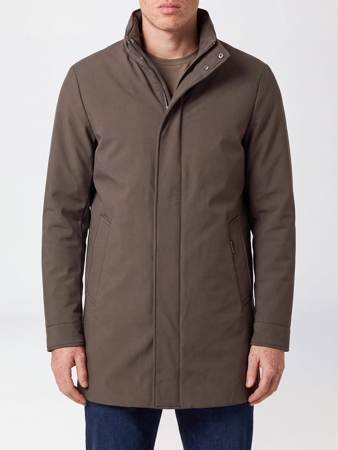 MOORER COAT: Moorer Knee-Length Polyester Parka with High Collar, Brown - Img 1