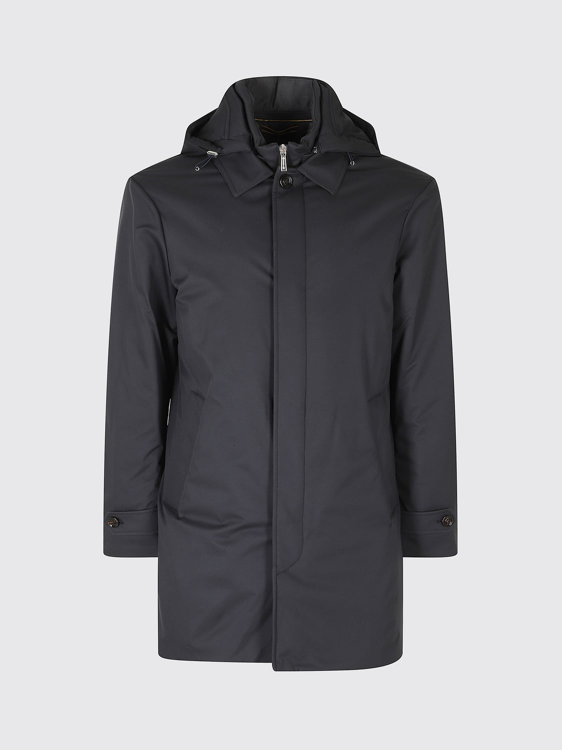 MOORER JACKET: Moorer Knee-Length Single-Breasted Trench Coat with Hood, Blue - Img 2