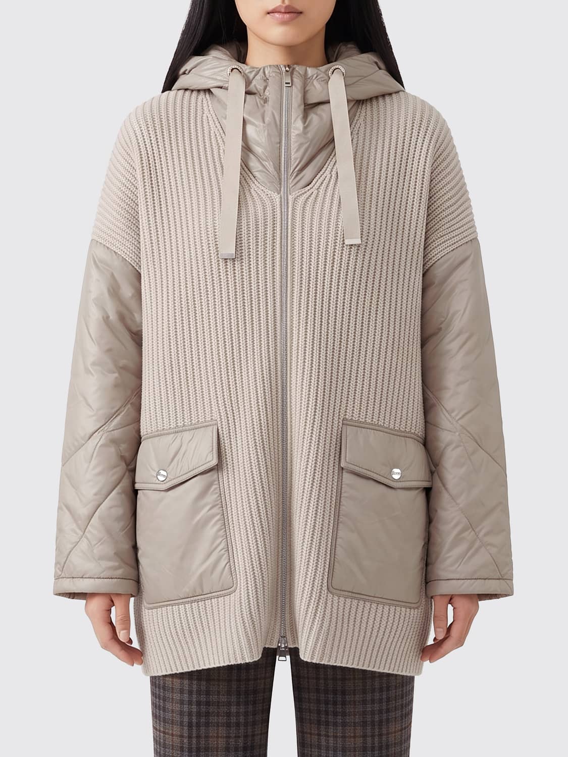 HERNO COAT: Herno Short Wool and Nylon Jacket with Padded Hood, Pink - Img 1