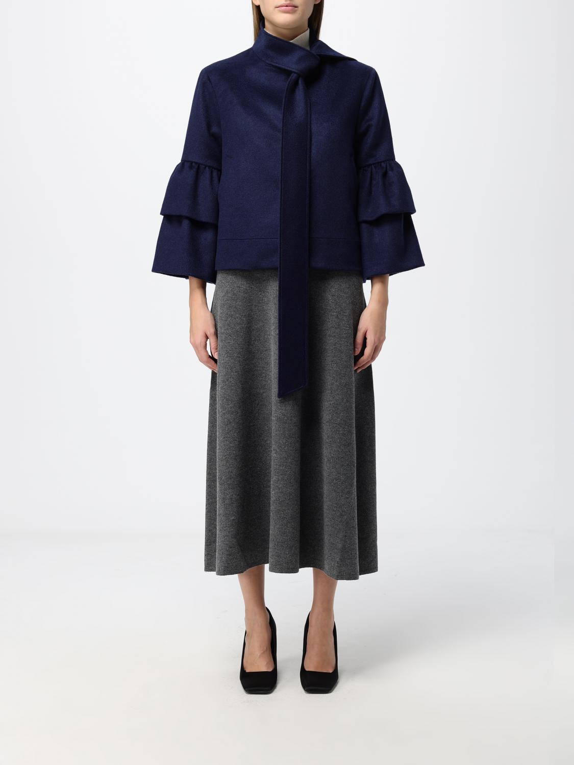 BEATRICE BRANDINI CAPPOTTO: Caban Beatrice Brandini in cashmere con collo a fusciacca e romantiche balze, Blue - Img 1