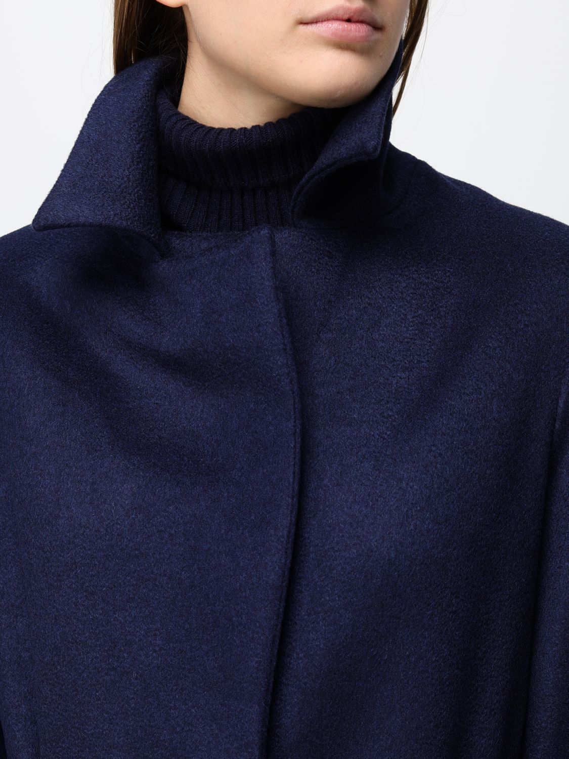 BEATRICE BRANDINI CAPPOTTO: Caban Beatrice Brandini in cashmere con collo a fusciacca e romantiche balze, Blue - Img 5