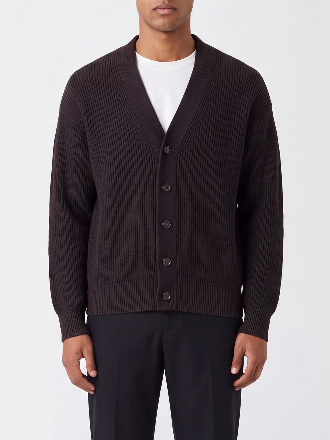 PAOLO PECORA SWEATER: Paolo Pecora Merino Wool V-Neck Cardigan with Buttons, Black - Img 1