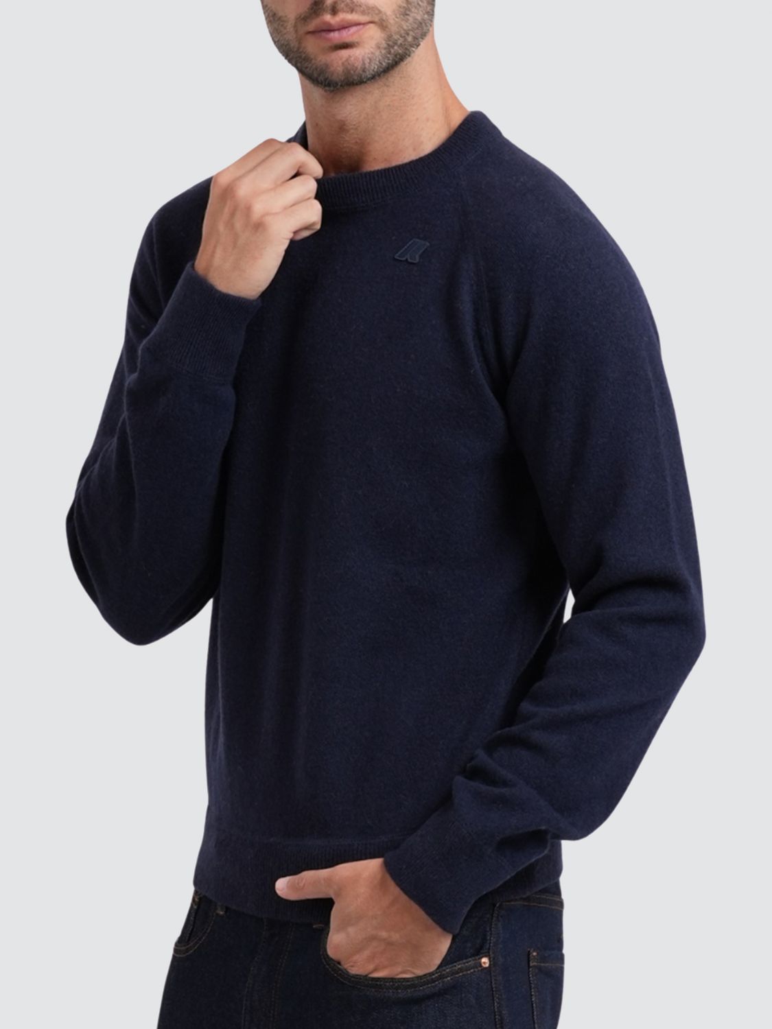 K-WAY SWEATER: K-Way Wool Long-Sleeved Crewneck Jumper with Ribbed Trims, Blue - Img 2