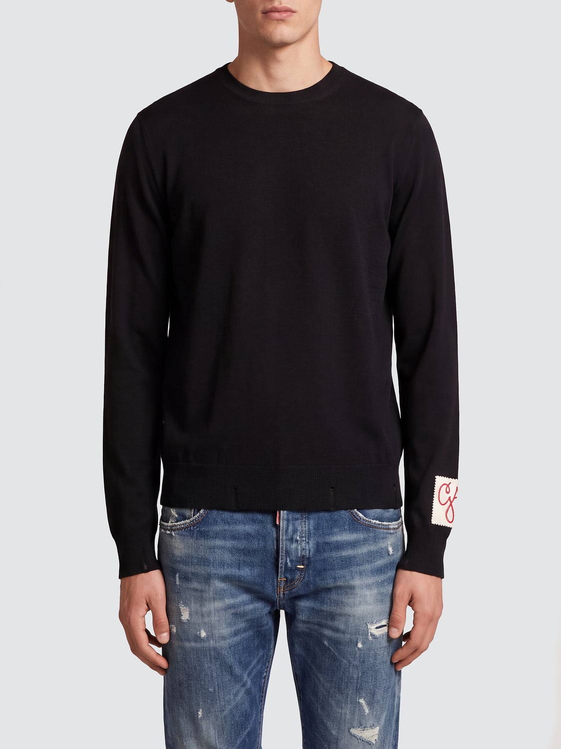 GOLDEN GOOSE PULLOVER: Golden Goose Pullover aus reiner Schurwolle mit appliziertem Logo, Schwarz - Img 1