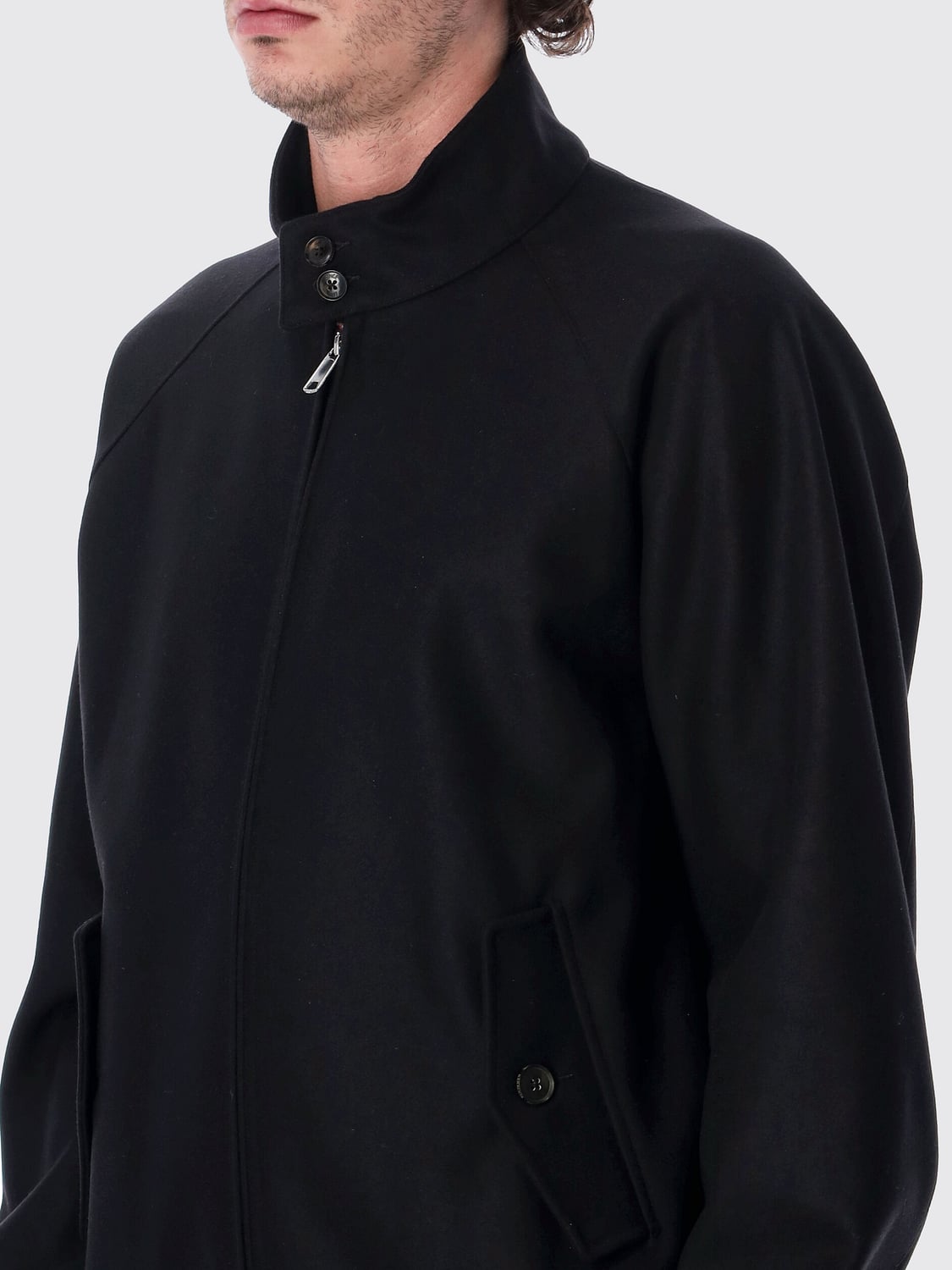 BARACUTA JACKET: Harrington Wool Bomber Jacket BARACUTA with High Collar and Flap Pockets, Black - Img 3