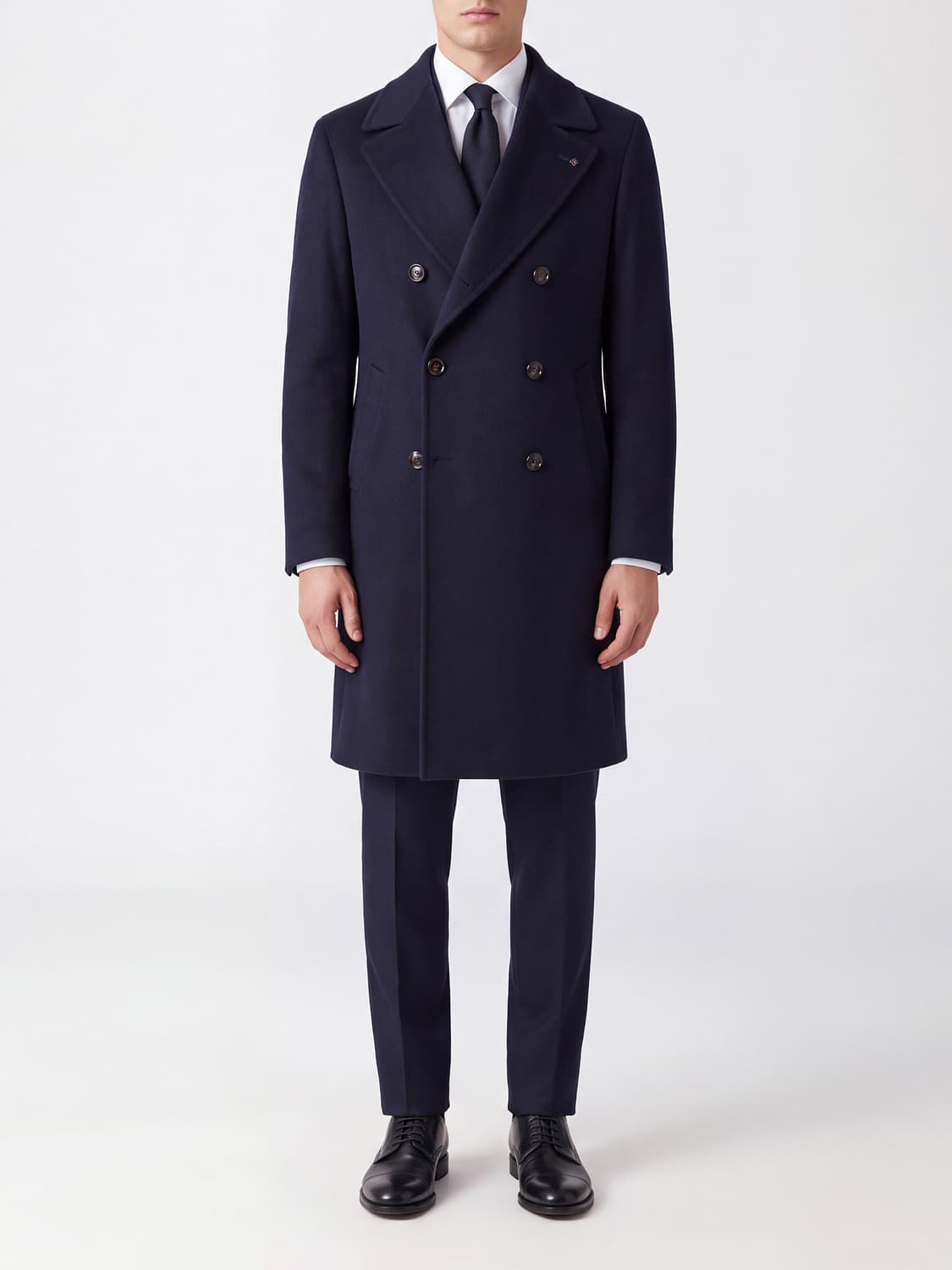 TAGLIATORE COAT: Tagliatore Knee-Length Double-Breasted Coat in Pure Virgin Wool, Blue - Img 1