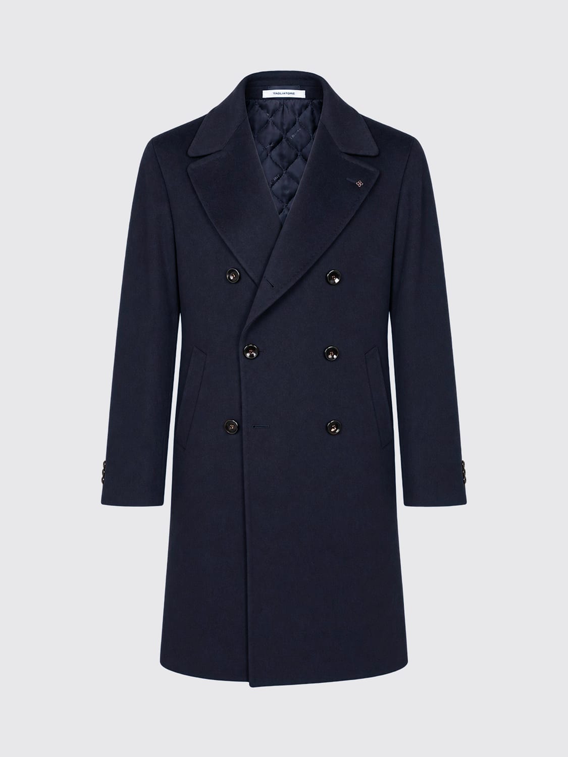 TAGLIATORE COAT: Tagliatore Knee-Length Double-Breasted Coat in Pure Virgin Wool, Blue - Img 2