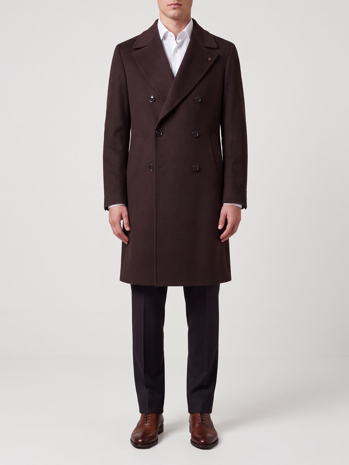 TAGLIATORE COAT: Tagliatore Knee-Length Double-Breasted Coat in Pure Virgin Wool, Dark - Img 1