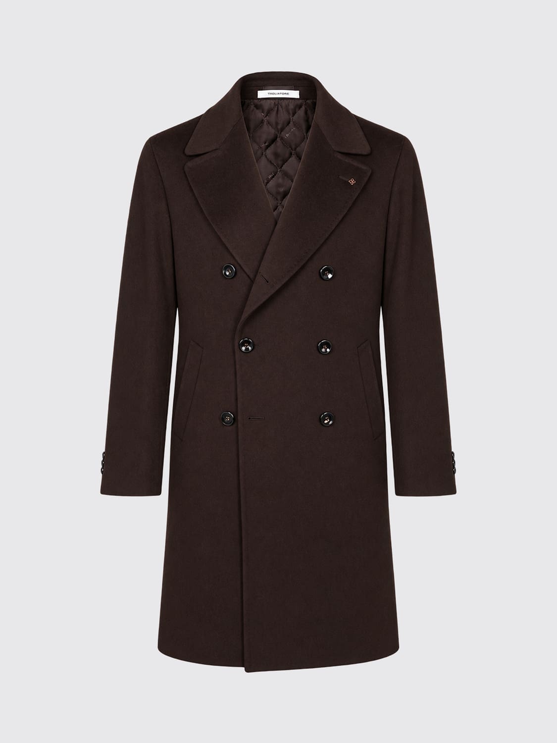TAGLIATORE COAT: Tagliatore Knee-Length Double-Breasted Coat in Pure Virgin Wool, Dark - Img 2