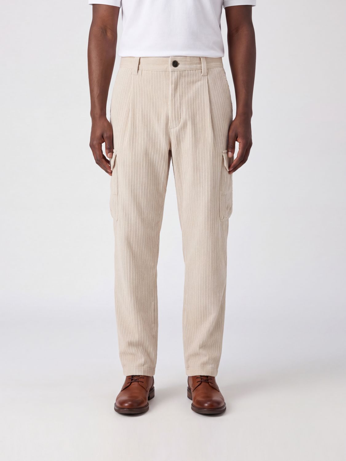 HERNO PANTS: Herno Corduroy Cargo Trousers with Slash and Side Pockets, White - Img 1