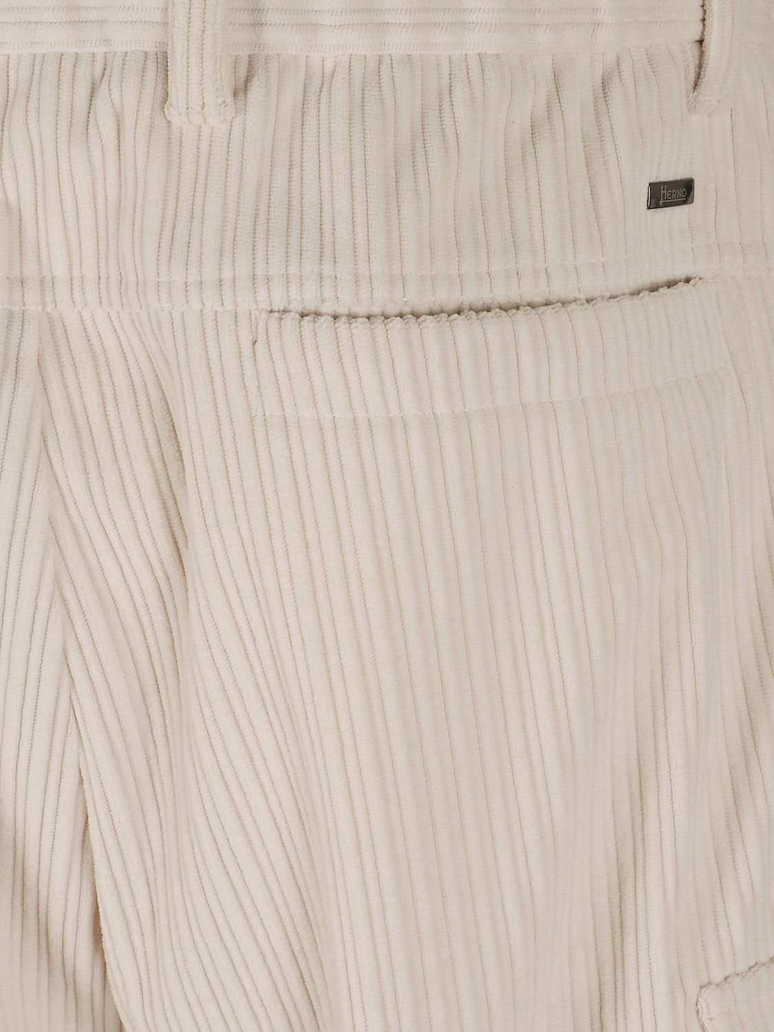 HERNO PANTS: Herno Corduroy Cargo Trousers with Slash and Side Pockets, White - Img 4