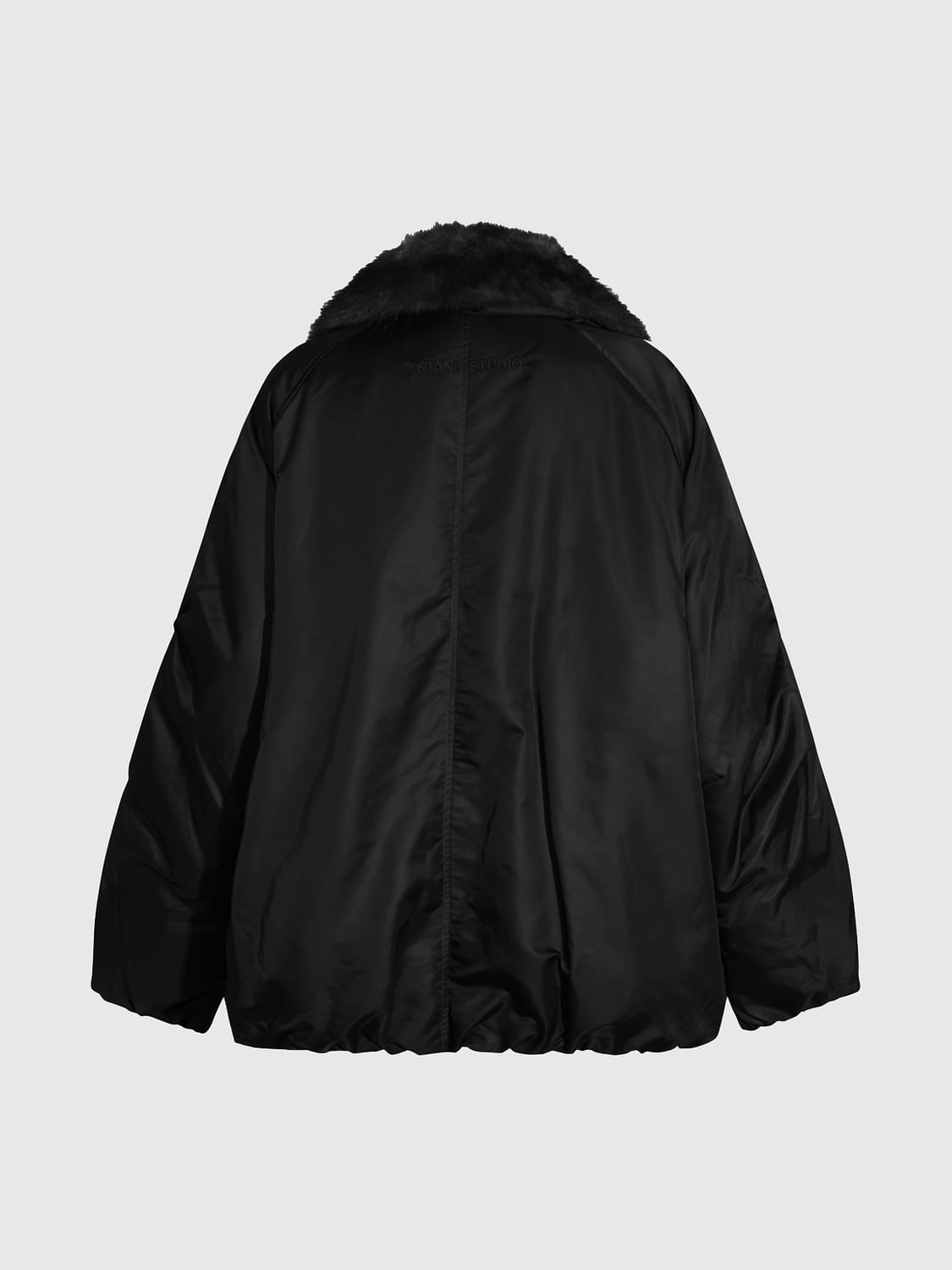 STAND STUDIO JACKET: Thilda Recycled Nylon Bomber Jacket Stand Studio with Fur Collar, Black - Img 3