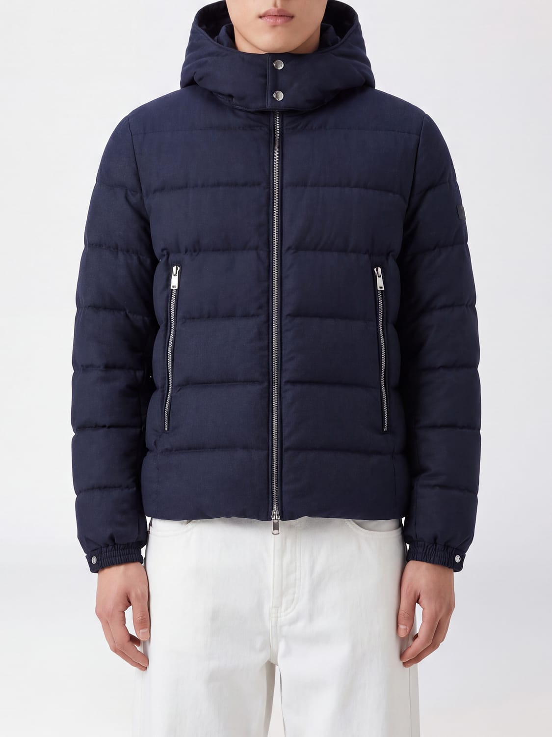 TATRAS JACKET: Tatras Quilted Wool and Silk Down Jacket with Padded Hood and Zip Closure, Navy - Img 1