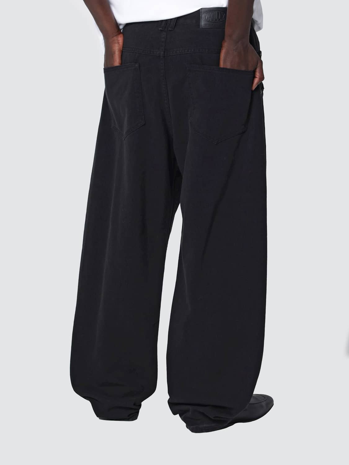 WILLY CHAVARRIA JEANS: Willy Chavarria True Bad Boy Cropped Wide-Leg Jeans in Cotton Denim, Black - Img 2