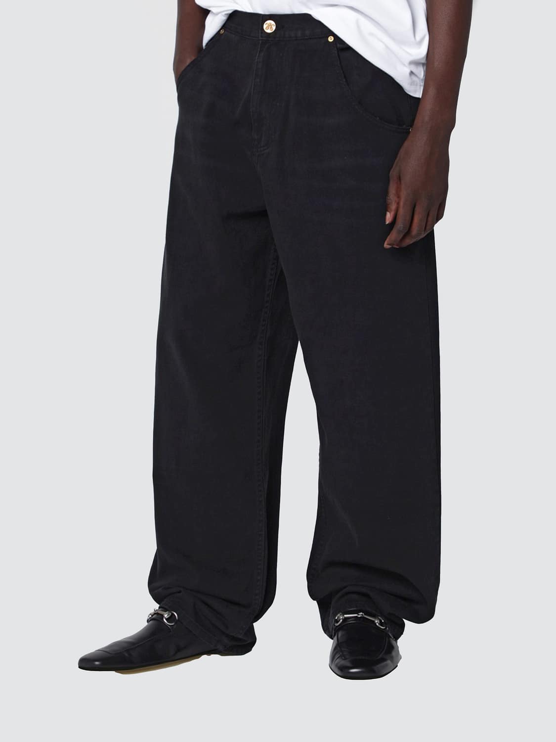 WILLY CHAVARRIA JEANS: Willy Chavarria True Bad Boy Cropped Wide-Leg Jeans in Cotton Denim, Black - Img 3