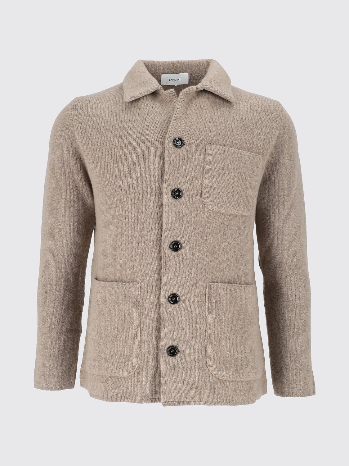 LARDINI SWEATER: Lardini Pure Cashmere Polo-Style Cardigan with Patch Pocket, Ecru - Img 2