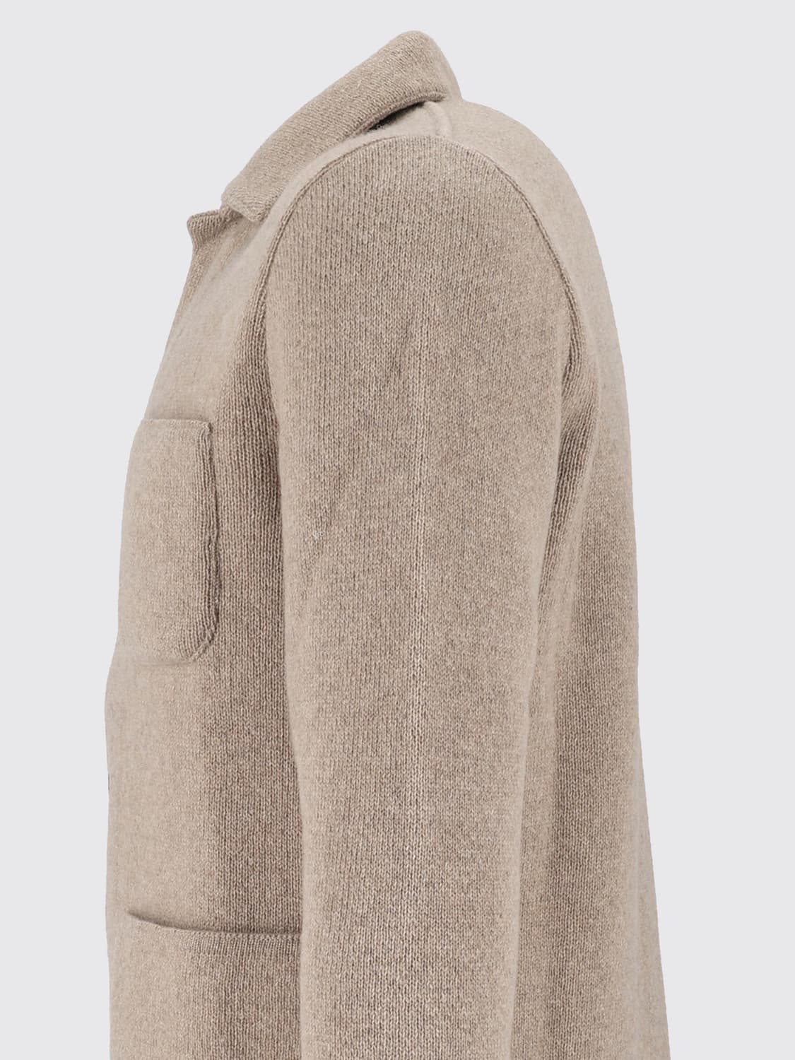 LARDINI SWEATER: Lardini Pure Cashmere Polo-Style Cardigan with Patch Pocket, Ecru - Img 4