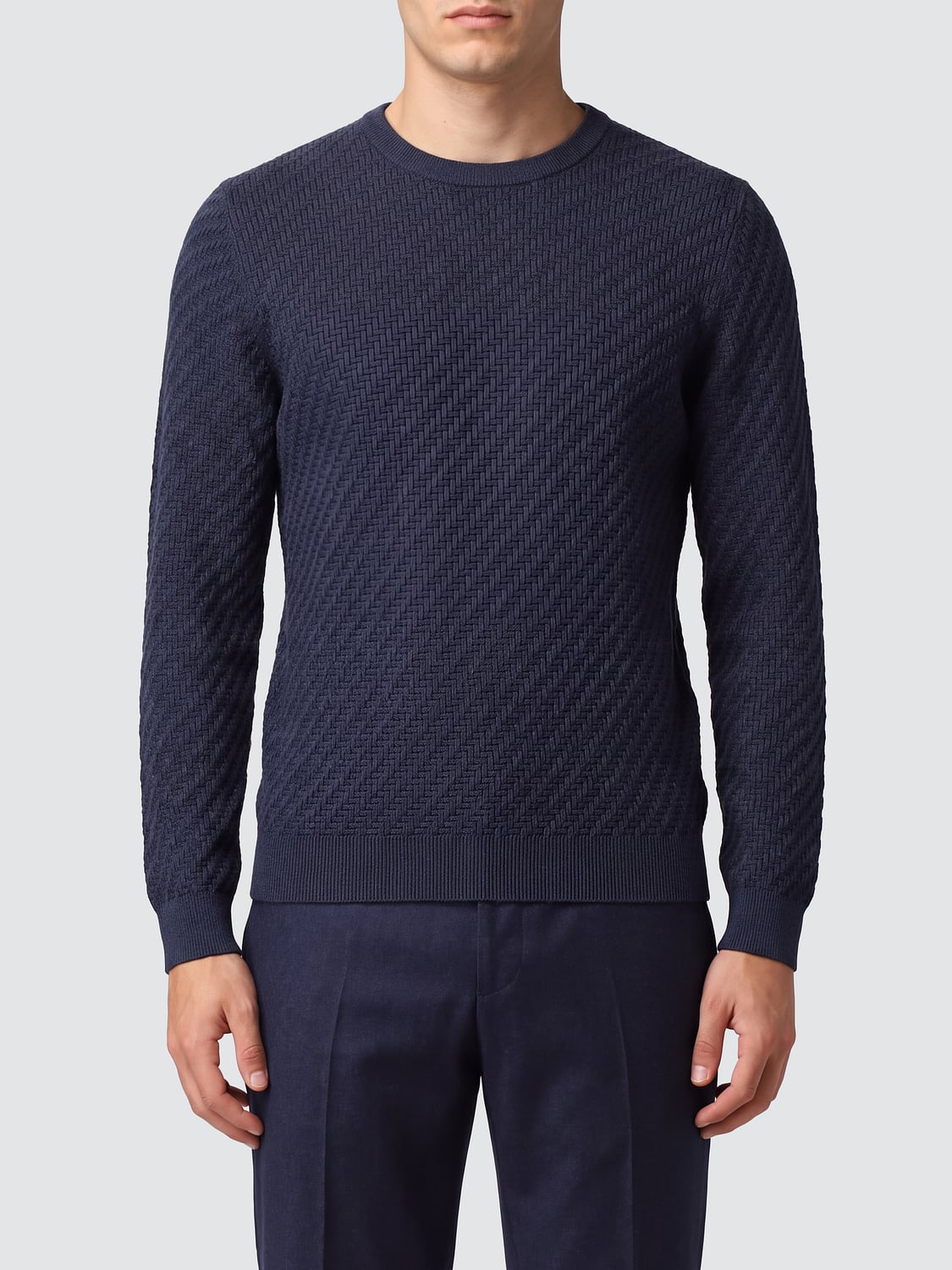 BRIONI SWEATER: Brioni Long-Sleeved Pure Cotton Crewneck Jumper, Blue - Img 1