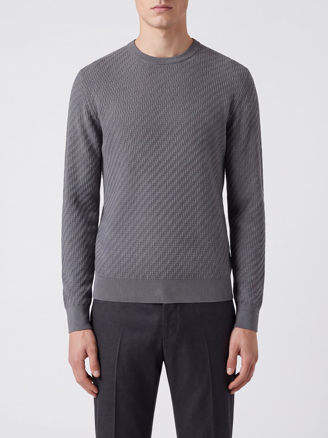 BRIONI PULL: Pull col rond Brioni à manches longues en pur coton, Bleu 1 - Img 1