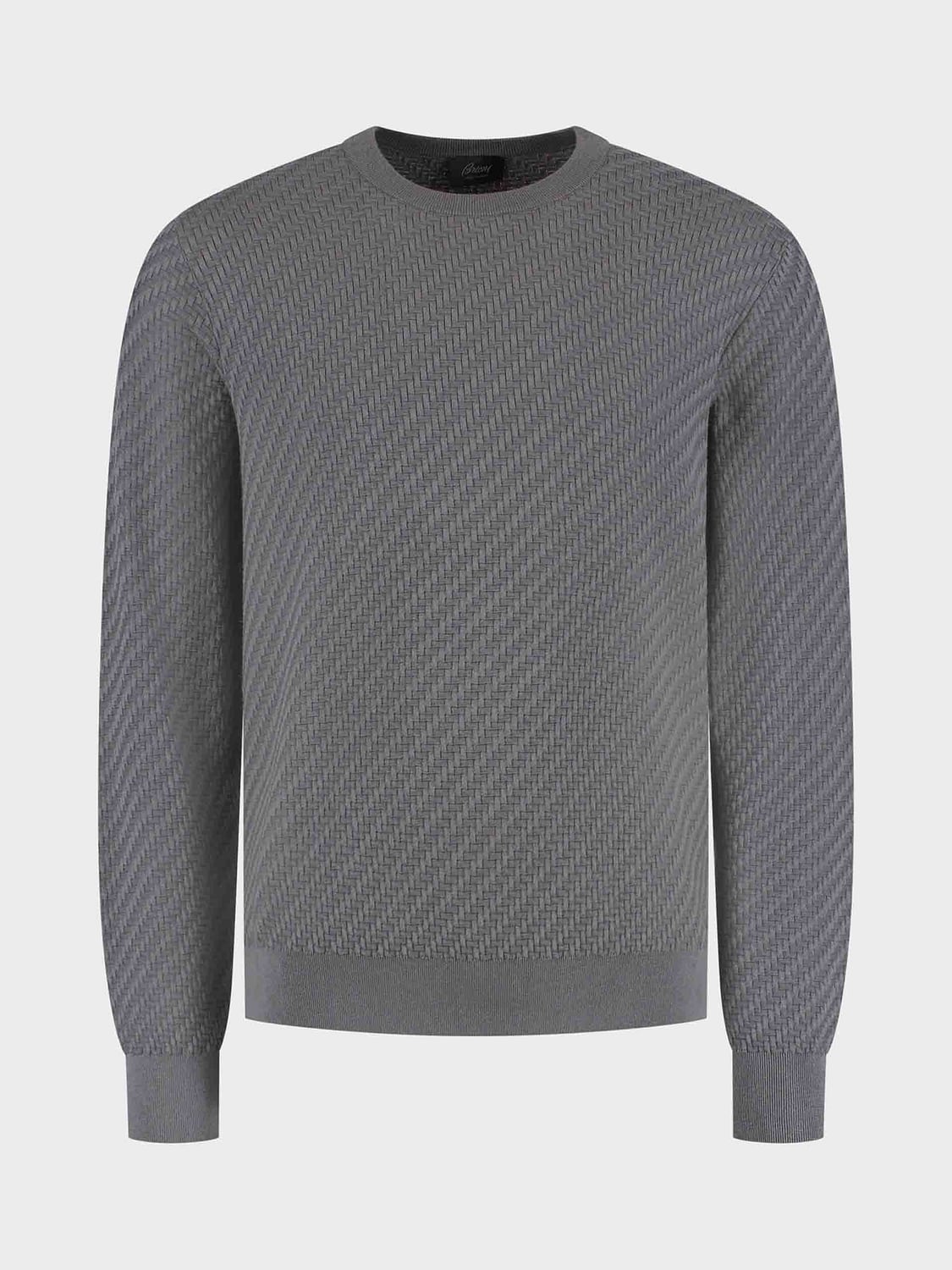 BRIONI PULL: Pull col rond Brioni à manches longues en pur coton, Bleu 1 - Img 2