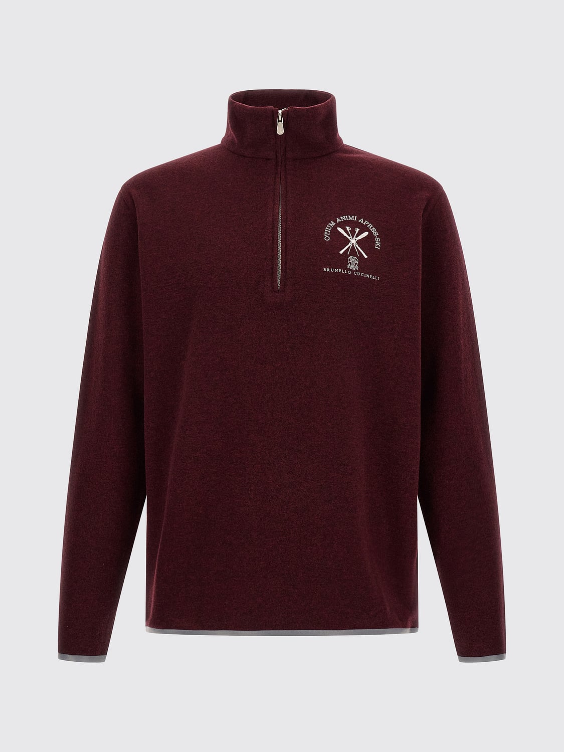 BRUNELLO CUCINELLI SWEATER: Brunello Cucinelli Half-Zip Cashmere and Cotton High-Neck Jumper, Burgundy - Img 2