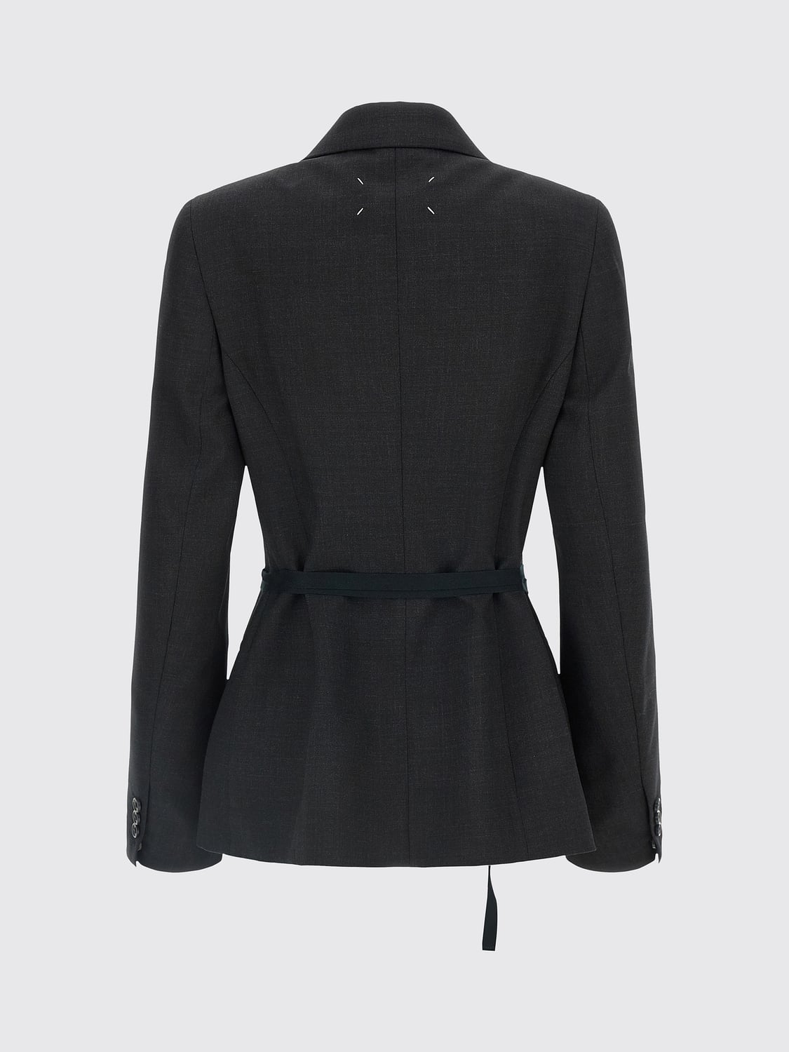 MAISON MARGIELA JACKET: Maison Margiela Short Robe-Style Wool Blazer with Peak Lapels and Belt, Grey - Img 3
