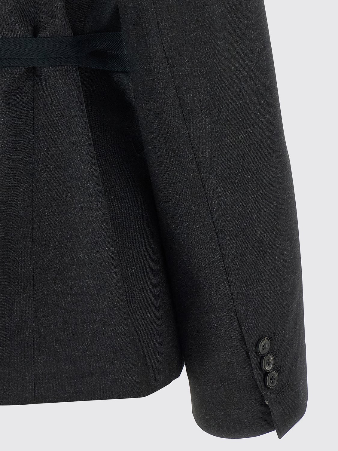 MAISON MARGIELA JACKET: Maison Margiela Short Robe-Style Wool Blazer with Peak Lapels and Belt, Grey - Img 4