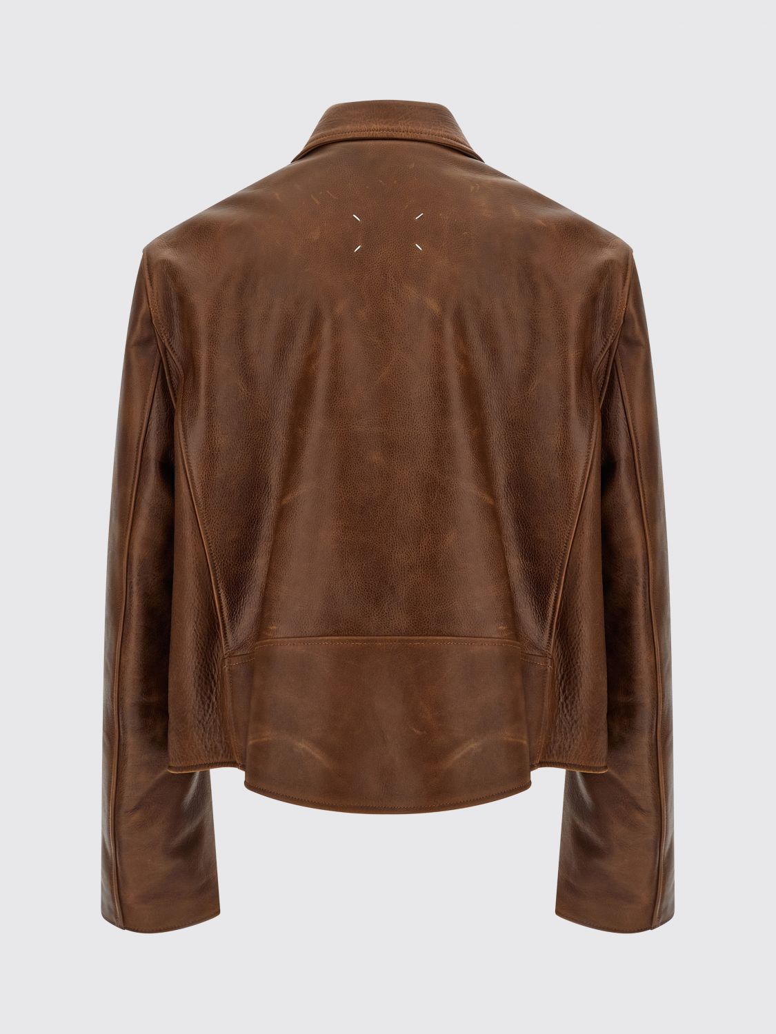 MAISON MARGIELA JACKET: Maison Margiela Calfskin Leather Biker Jacket with Zipped Cuffs, Brown - Img 3