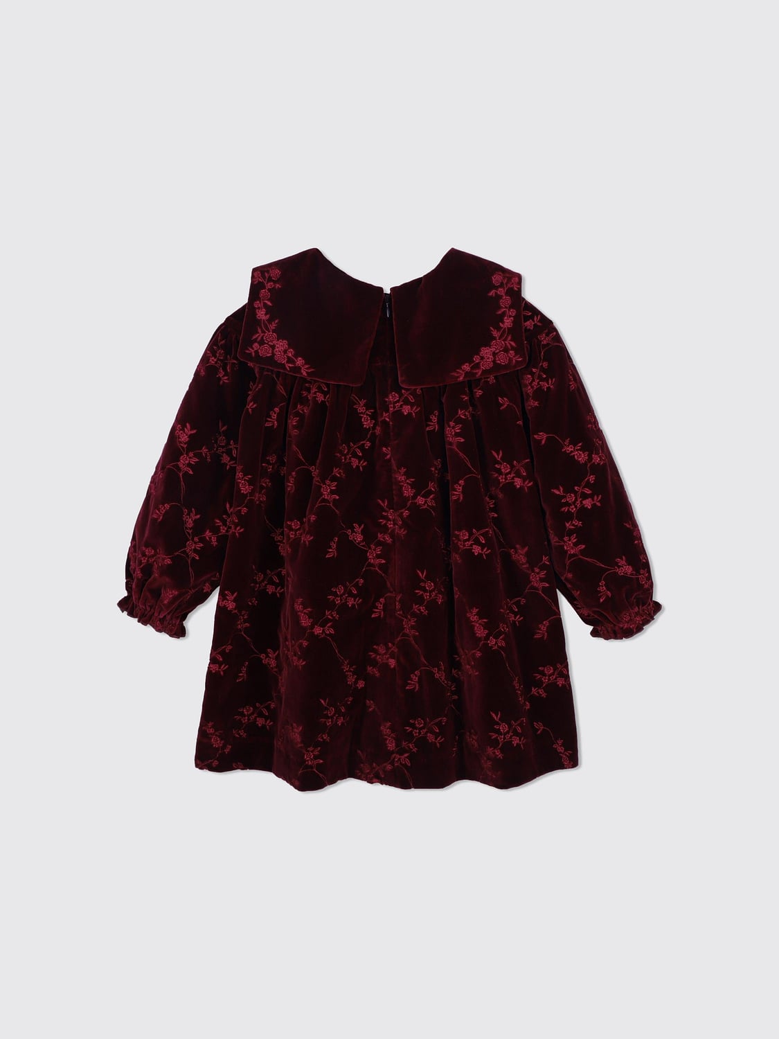 CHLOÉ KLEID: Chloé Langärmeliges Samtkleid für Mädchen mit Blumendruck, Rot - Img 2