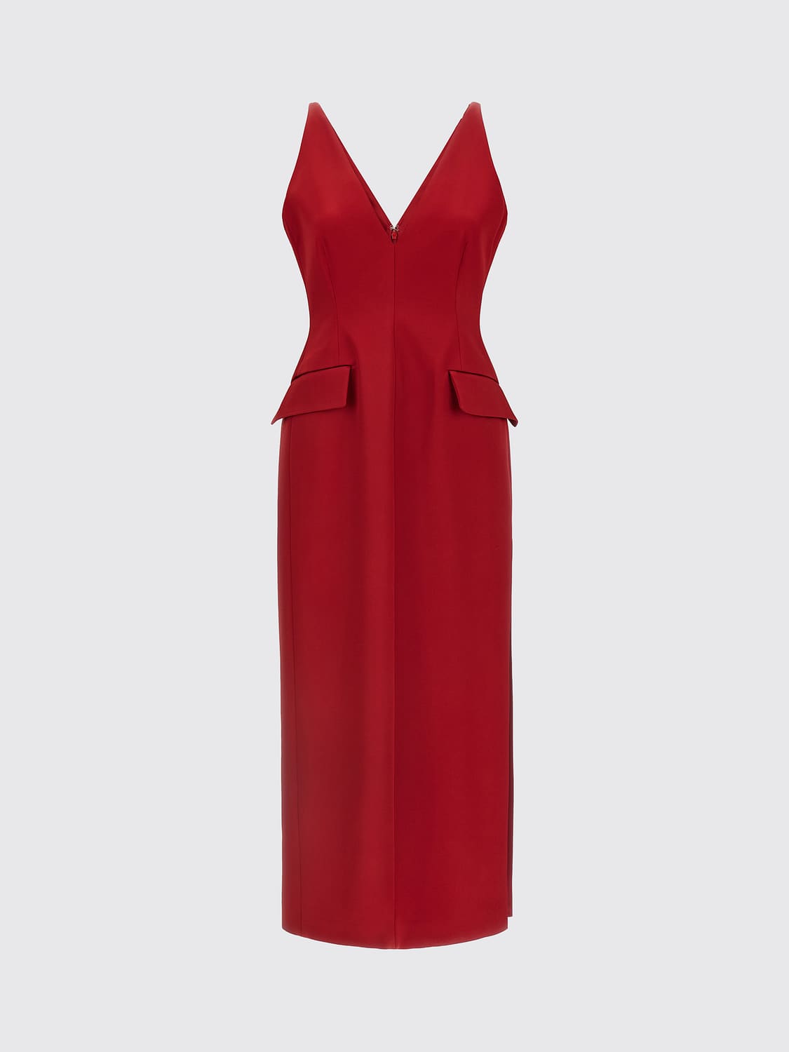SPORTMAX ABITO: Abito midi a tubino Sportmax in raso slim fit con spalle scoperte e scollo a V, Rosso - Img 2