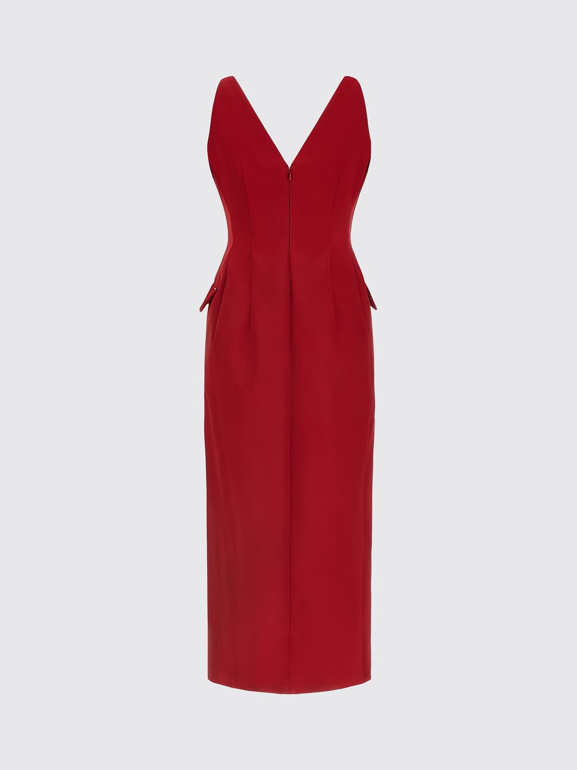 SPORTMAX ABITO: Abito midi a tubino Sportmax in raso slim fit con spalle scoperte e scollo a V, Rosso - Img 3