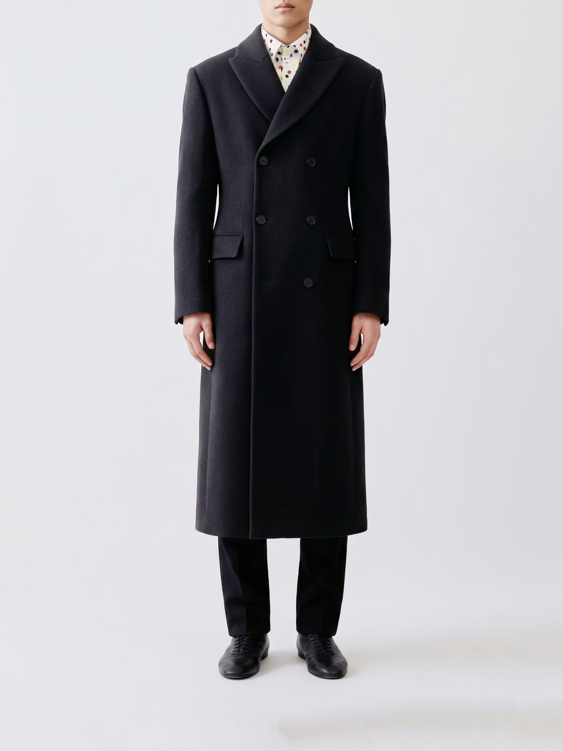 JACQUEMUS COAT: Jacquemus Long Double-Breasted Virgin Wool Coat with Lapels, Grey - Img 1