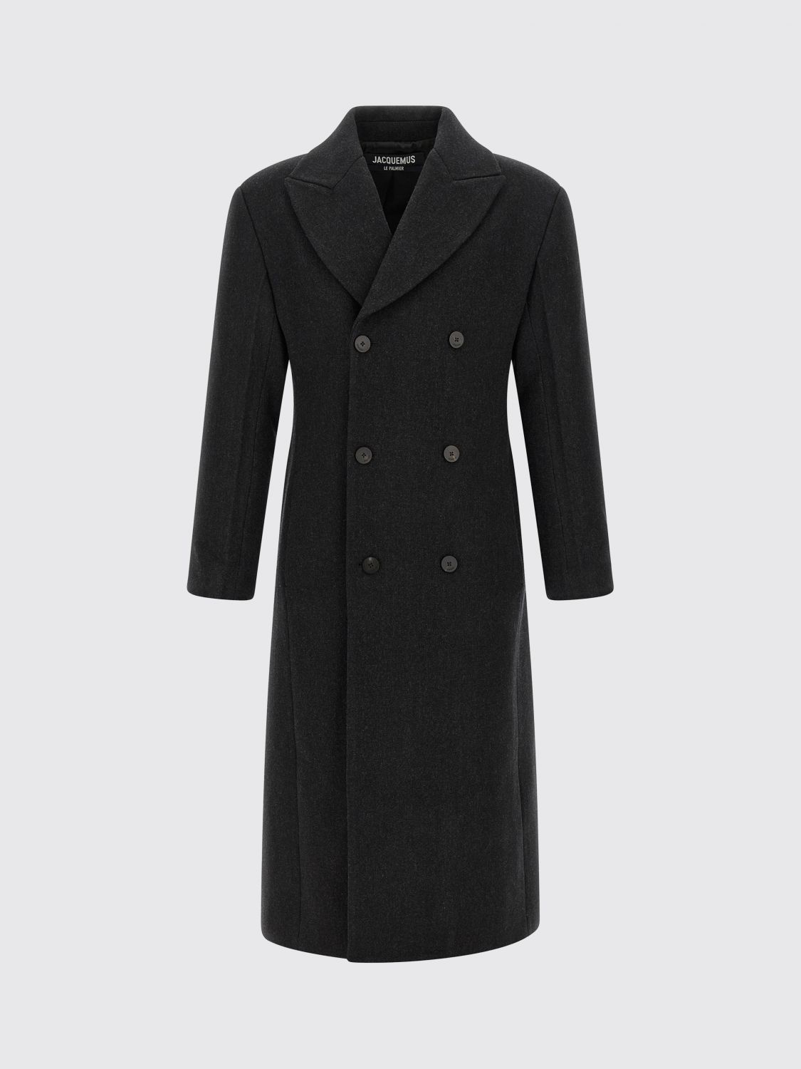 JACQUEMUS COAT: Jacquemus Long Double-Breasted Virgin Wool Coat with Lapels, Grey - Img 2