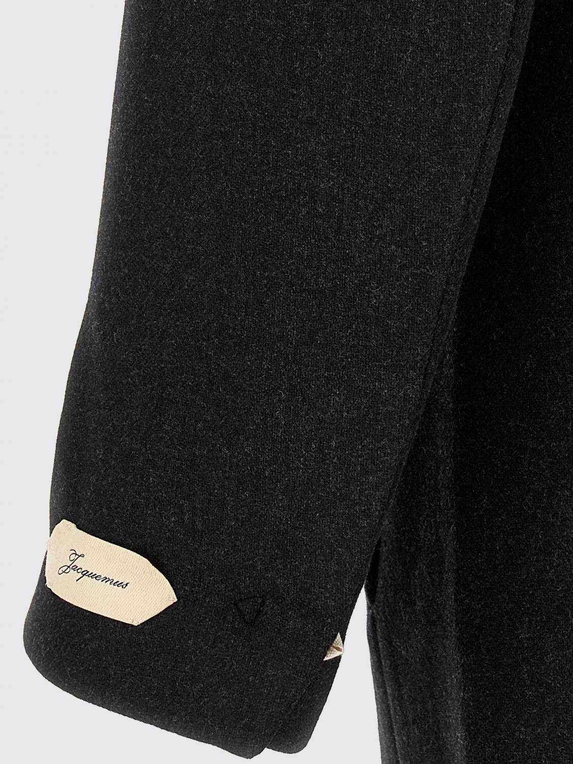 JACQUEMUS COAT: Jacquemus Long Double-Breasted Virgin Wool Coat with Lapels, Grey - Img 4