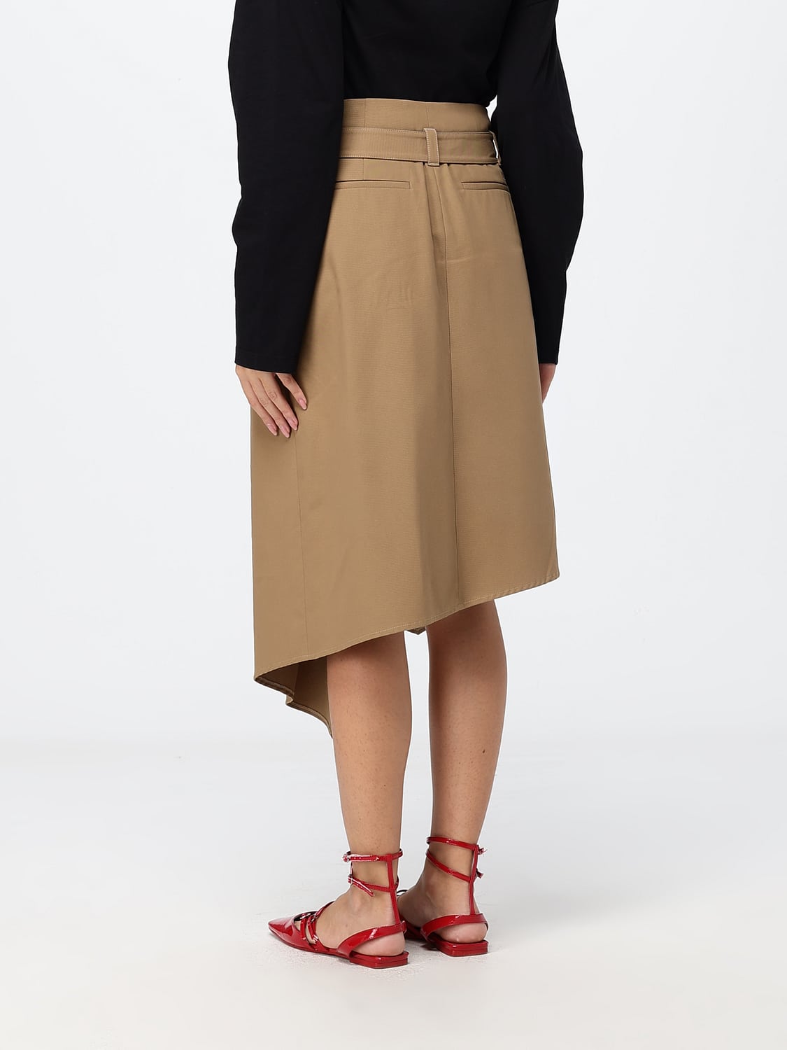 LOEWE GONNA: Gonna midi asimmetrica Loewe in cotone a vita alta con cintura regolabile, Beige - Img 3