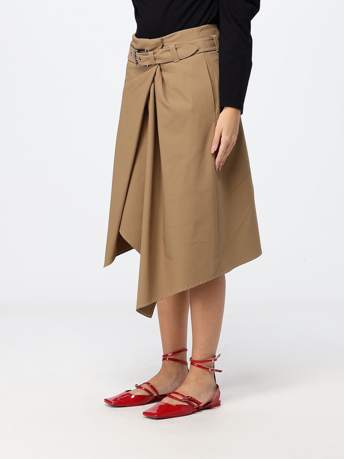 LOEWE GONNA: Gonna midi asimmetrica Loewe in cotone a vita alta con cintura regolabile, Beige - Img 4