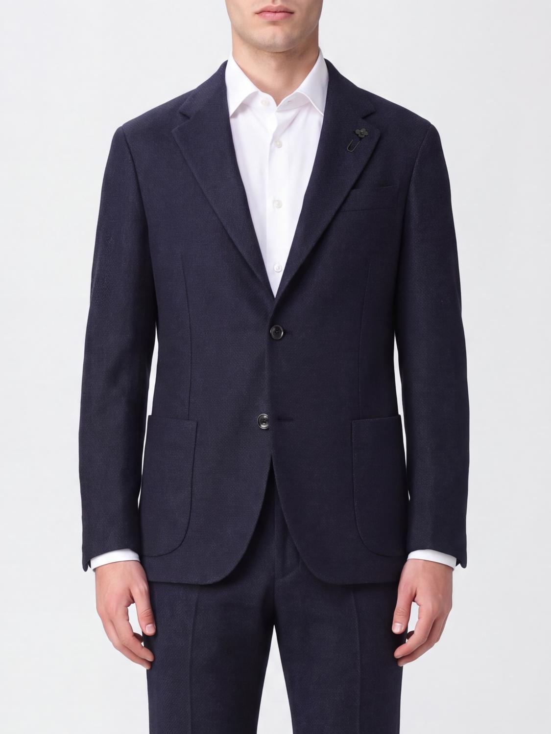 LARDINI JACKET: Single-Breasted Wool and Cashmere Blazer Lardini with Peak Lapels, Blue - Img 1