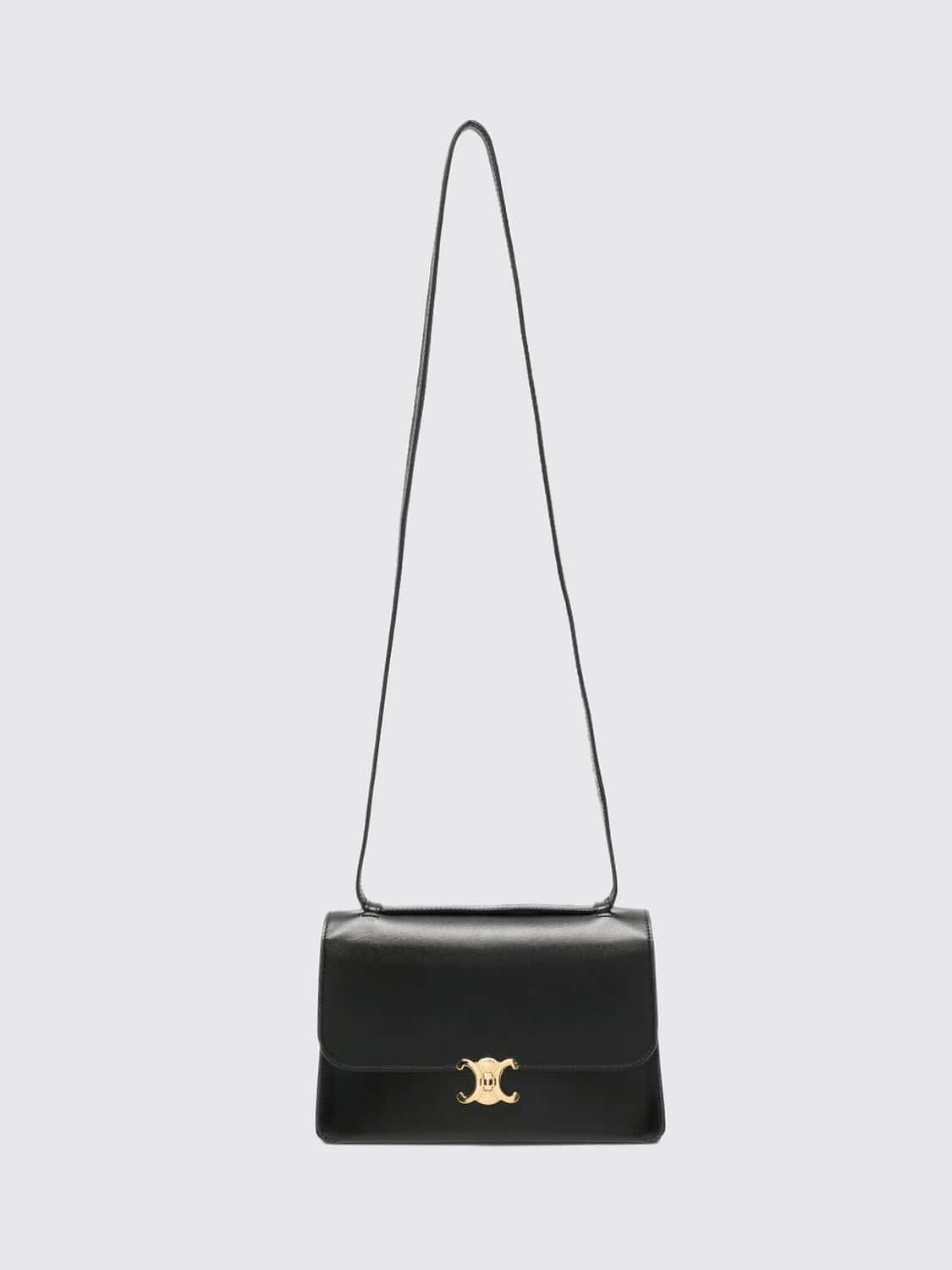 CELINE BORSA A TRACOLLA: Borsa a tracolla Triomphe CELINE in pelle di vitello con monogramma, Nero - Img 1