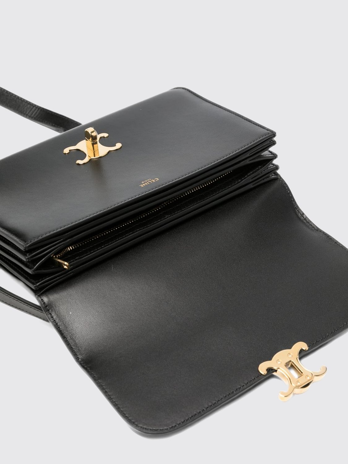 CELINE BORSA A TRACOLLA: Borsa a tracolla Triomphe CELINE in pelle di vitello con monogramma, Nero - Img 5
