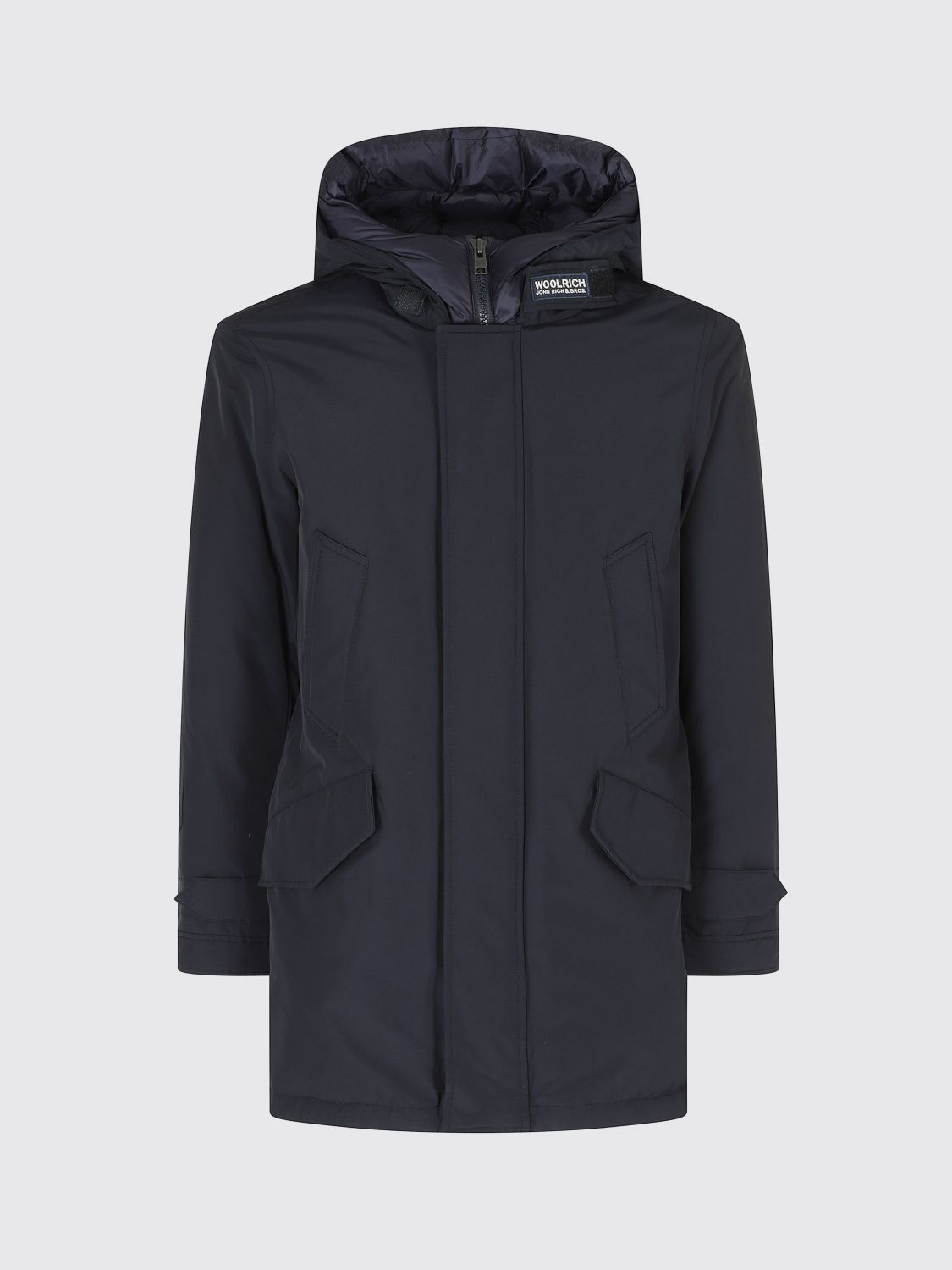WOOLRICH COAT: Short Hooded Utility Parka Woolrich in Cotton-Nylon with Concealed Closure, Blue - Img 2