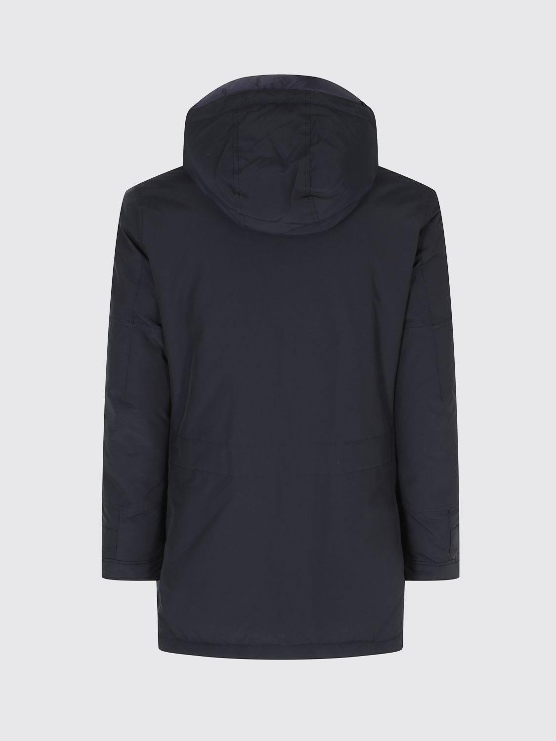WOOLRICH COAT: Short Hooded Utility Parka Woolrich in Cotton-Nylon with Concealed Closure, Blue - Img 3