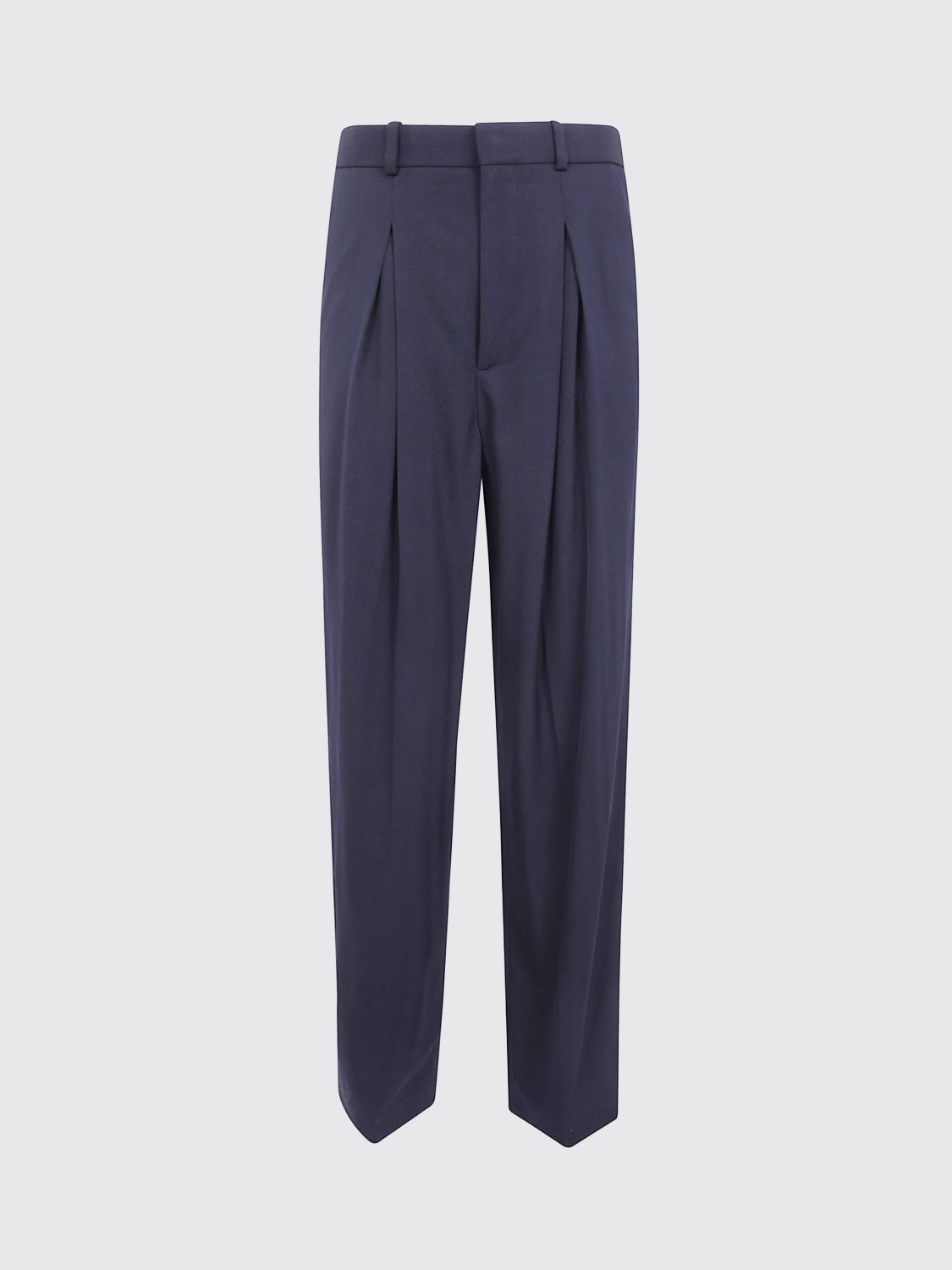 JACQUEMUS 裤子: JACQUEMUS 修身褶裥裁制长裤 粘胶棉混纺, 蓝色 - Img 2