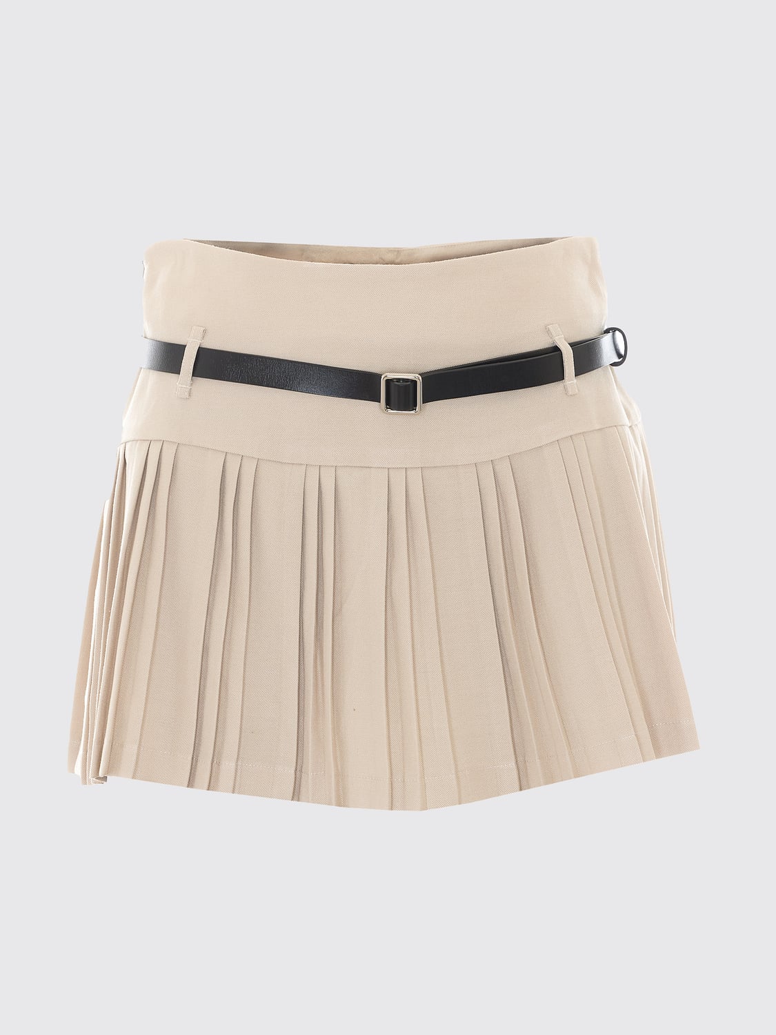 ELEH GONNA: Minigonna plissettata ELEH a vita alta con cintura regolabile, Beige - Img 2