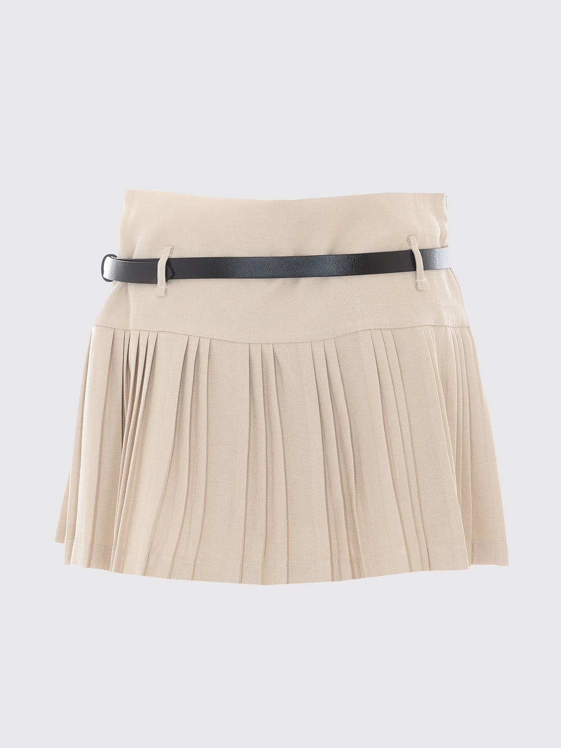 ELEH GONNA: Minigonna plissettata ELEH a vita alta con cintura regolabile, Beige - Img 3