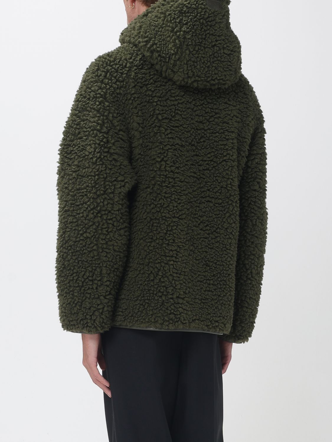 LOEWE JACKET: Hooded Half-Zip Wool Blend Fleece Jacket Loewe with Flap Pockets, Kaki - Img 3