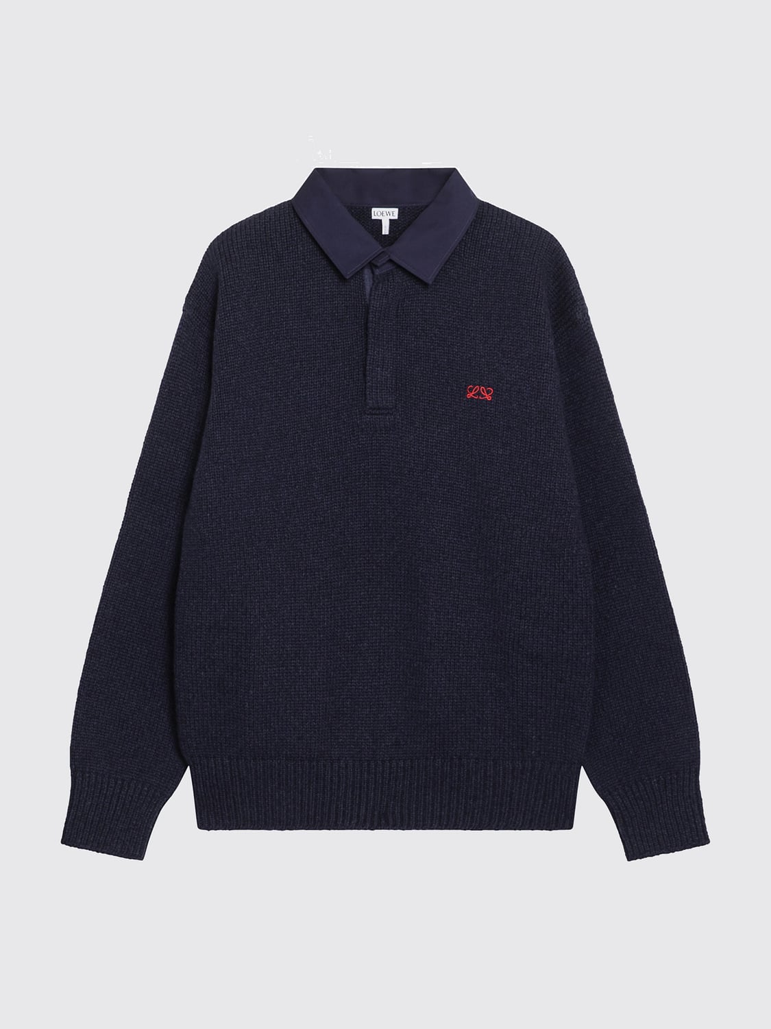 LOEWE POLO: Polo in maglia di lana Loewe a maniche lunghe con colletto e polsi a costine, Blue - Img 2