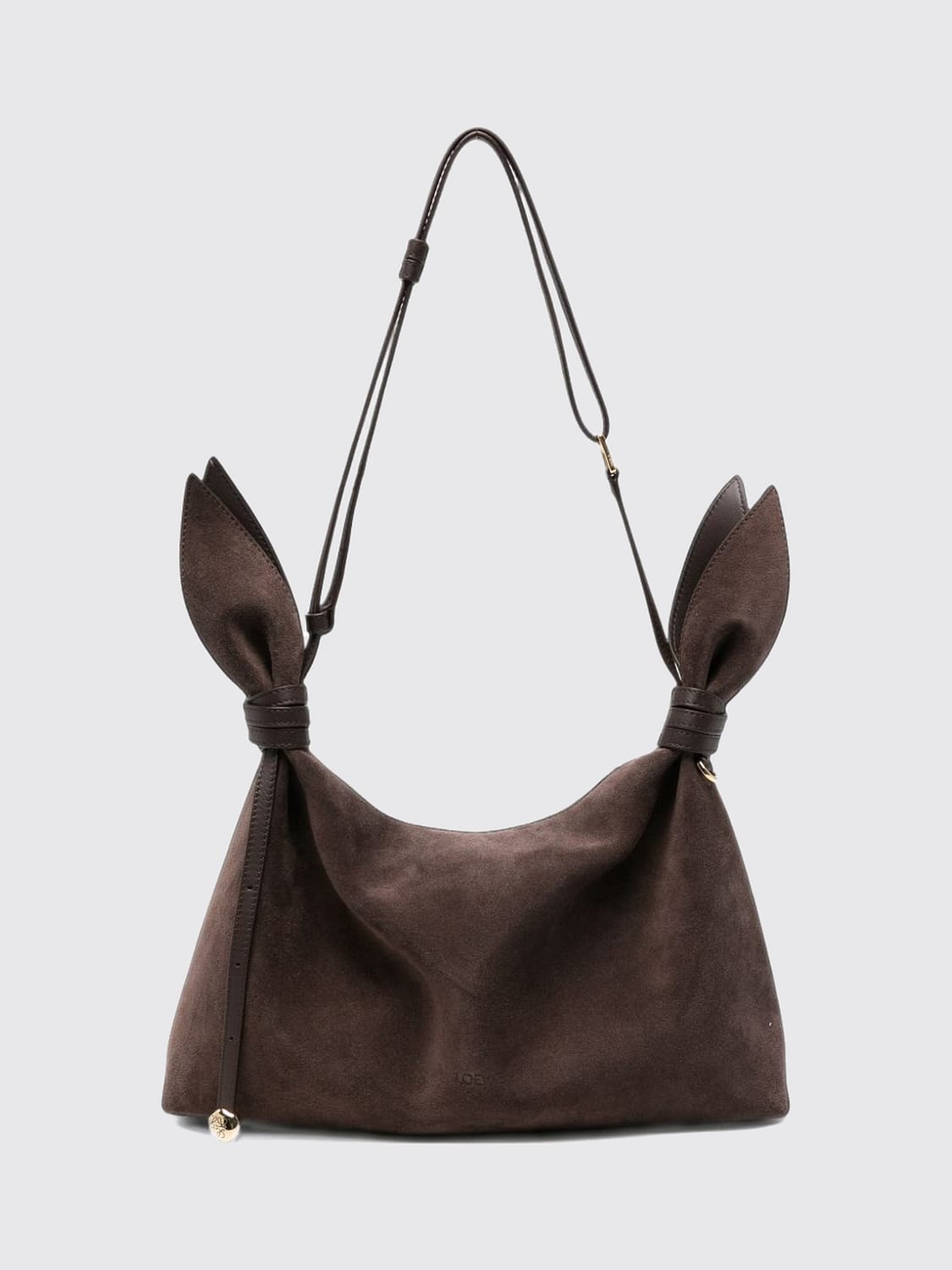 LOEWE BORSA A SPALLA: Borsa a spalla Scarf Loewe in pelle di vitello scamosciata con nodo decorativo, Marrone - Img 1